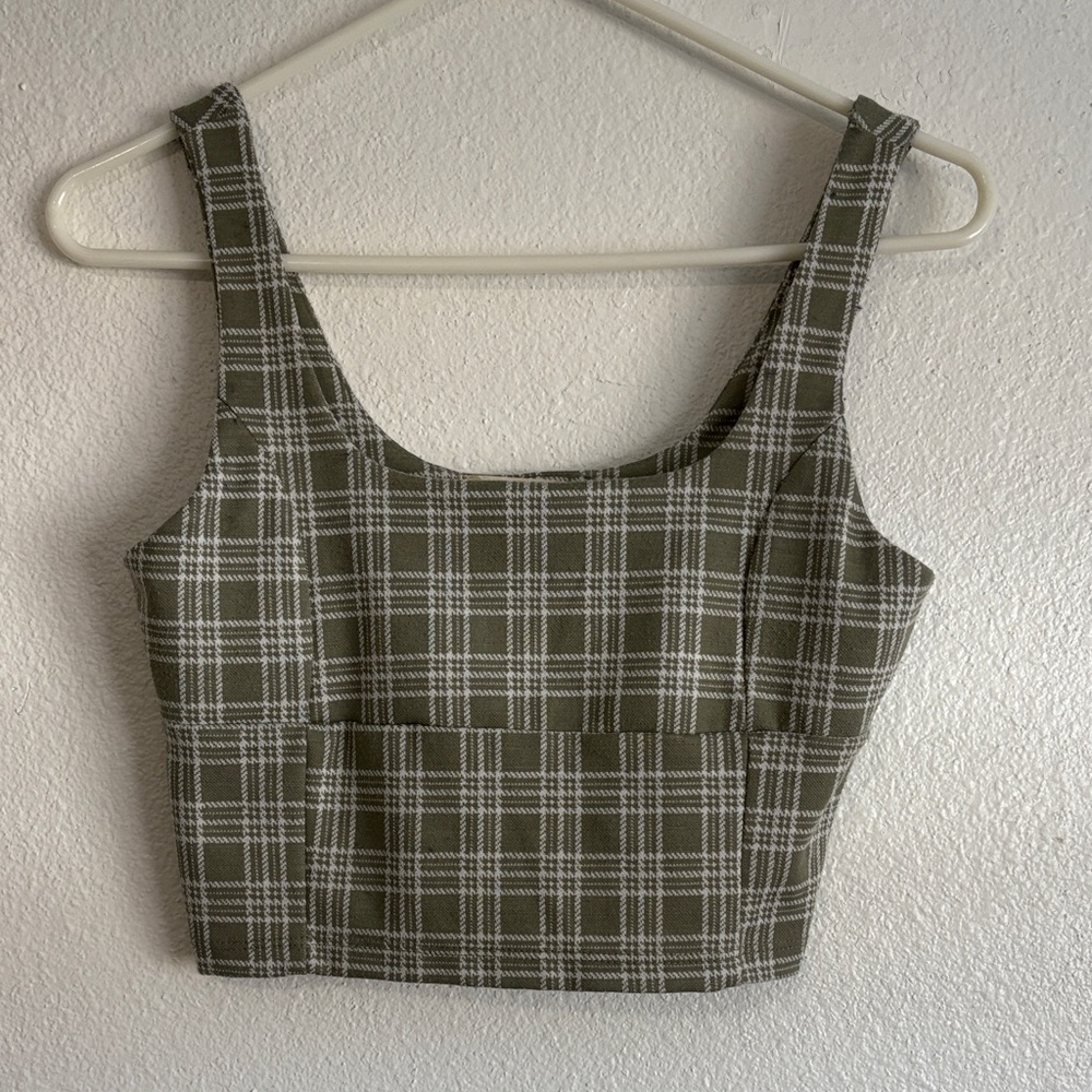Altar'd State Olive Plaid Crop Top